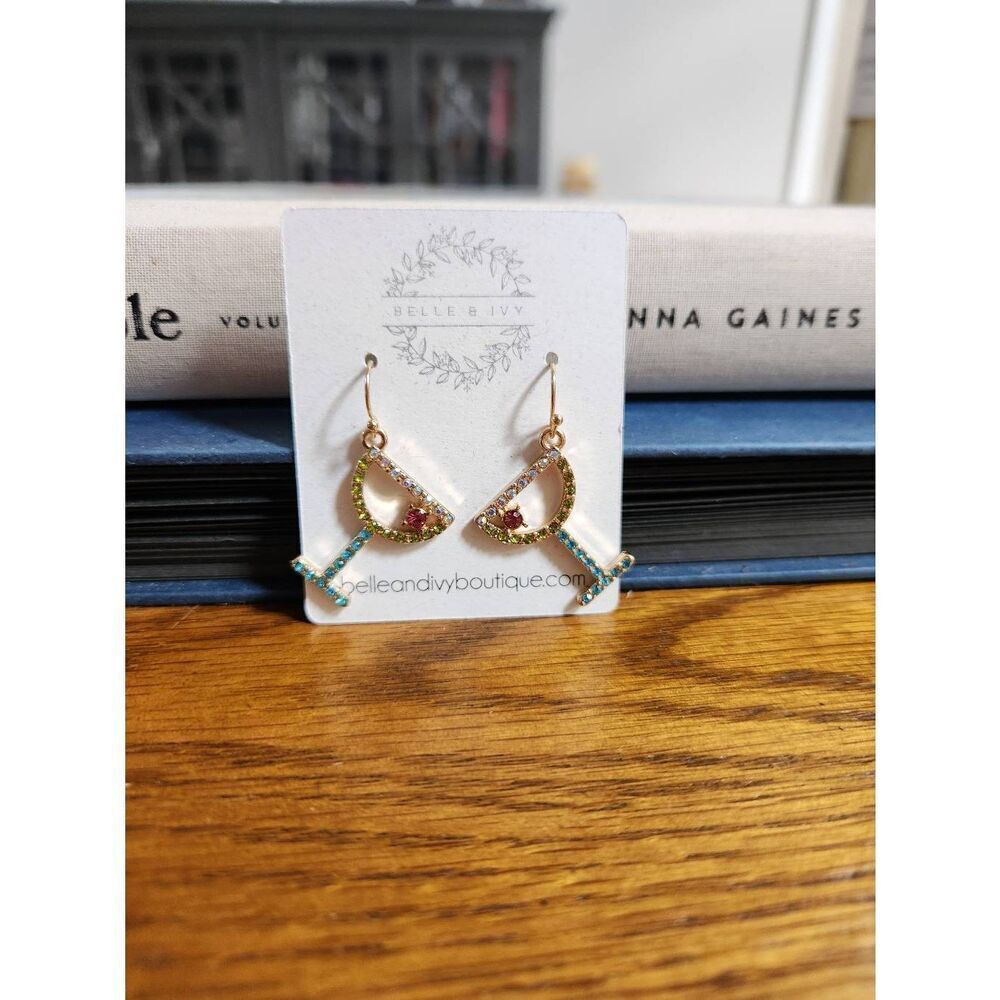 Small Rhinestone Martini Dangle Earrings